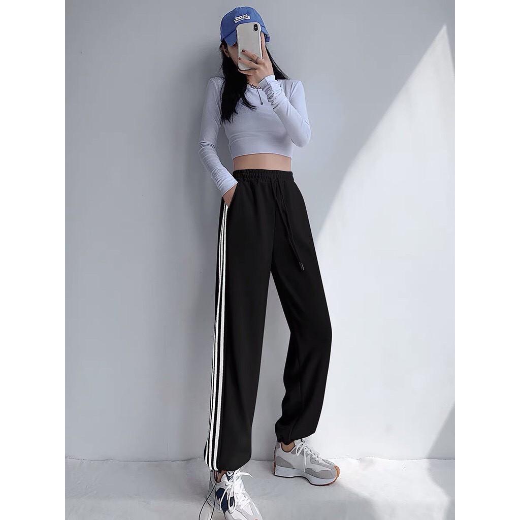 Quần thể thao nam nữ, quần suông unisex kẻ sọc đủ mẫu freesize chất thun thu đông giá xưởng
