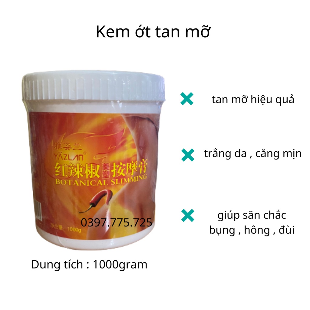 Kem Ớt Tan Mỡ Bụng Giảm Béo YAZLAN - Hộp 1000g