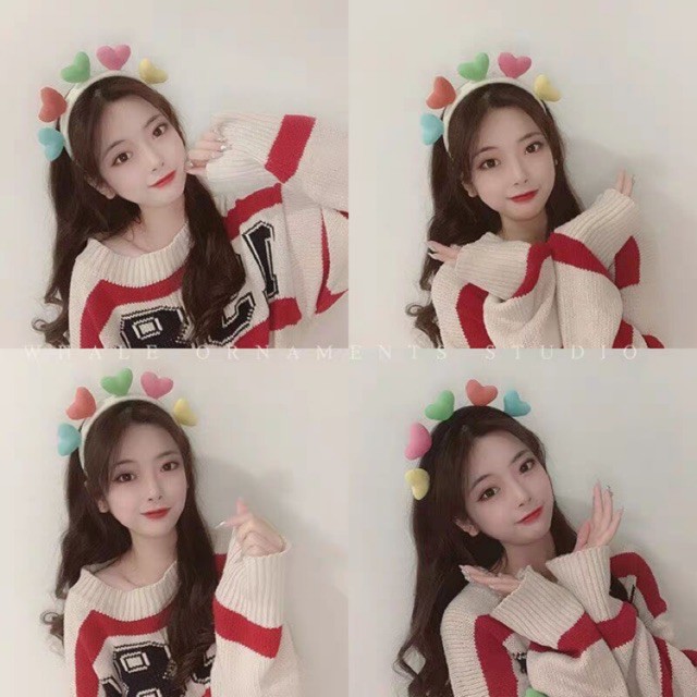 Băng đô rửa mặt trái tim dễ thương băng đô trái tim trang điểm Bờm cài tóc trái tim nhiều màu