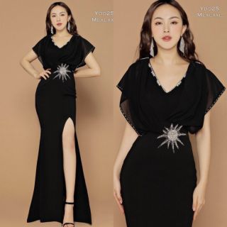 Đầm maxi dạ hội xẻ đùi cổ V tay cánh dơi eo kết cườm Hàng Thiết Kế