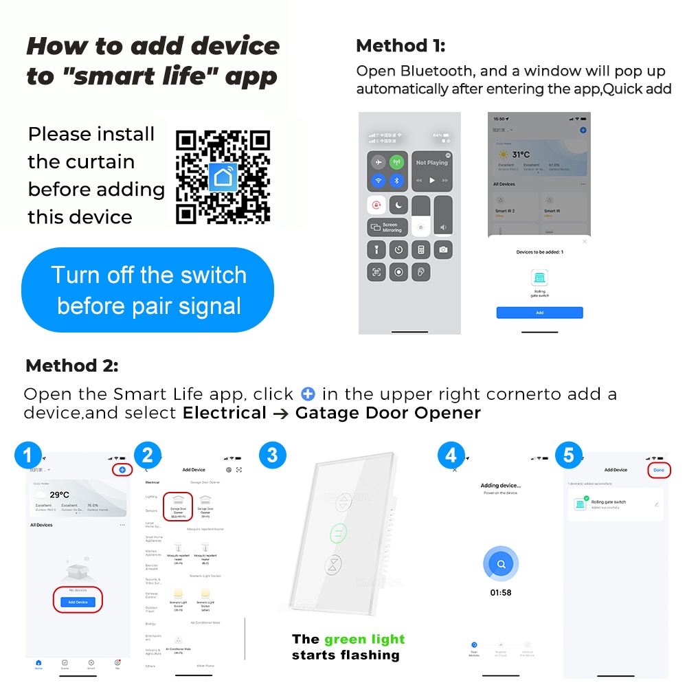 Công tắc cửa cuốn WiFi SMATRUL điều khiển qua điện thoại Ap Tuya (tự dừng khi gặp vật cản/dùng chung remote cửa cuốn)