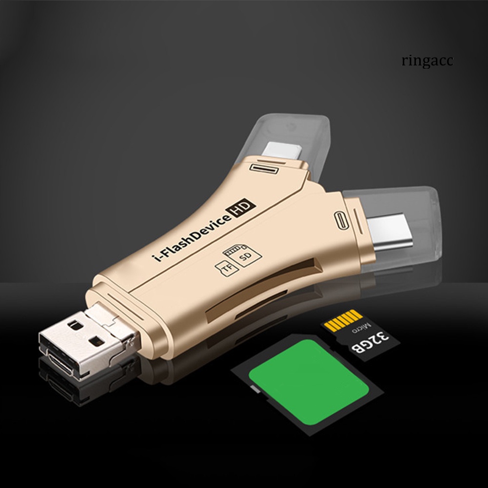 Đầu đọc thẻ nhớ đa năng 4 trong 1 3.0 OTG TF thích hợp cho PC / Iphone / Android Type-C