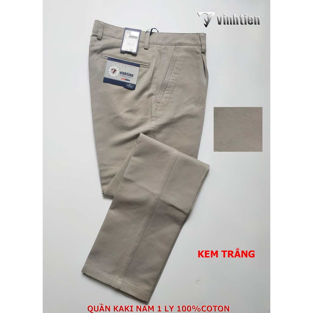 Quần kaki 1 Ly Trung Niên Vĩnh Tiến 100% Cotton Cao Cấp Màu Kem Trắng