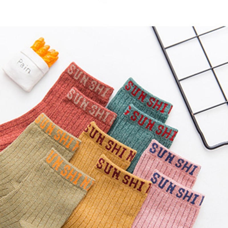 Set 5 Đôi Tất Cotton Hoạ Tiết Chữ Cho Bé 1-8 Tuổi