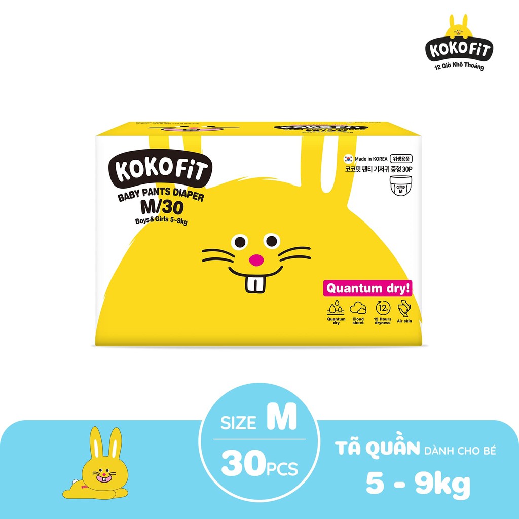Tã Quần KOKOFiT Hàn Quốc Size M (Thỏ) 30 Miếng/Bịch Cho Bé Từ 5 - 9kg