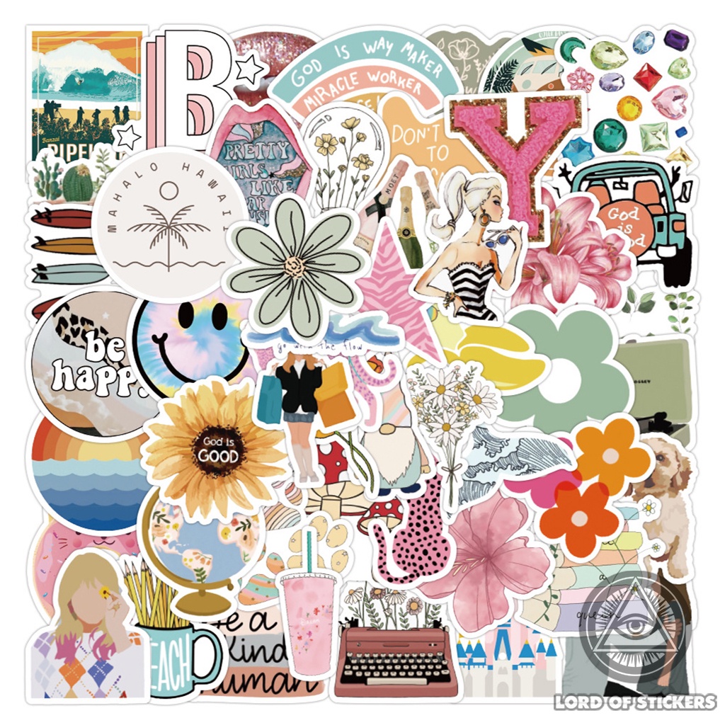 Set 50 Nhãn Dán Sticker Cute VSCO Phong Cách Hoạt Hình Chống Thấm Nước Trang Trí Mũ Nón Bảo Hiểm, Laptop, Điện Thoại, Sổ