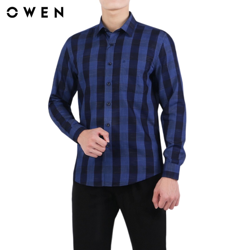 Áo sơ mi dài tay Nam Owen Bạch đàn Regular Fit màu Navy xanh đậm - AR23664D