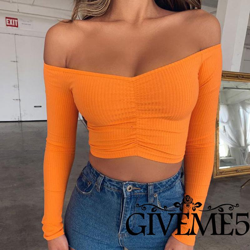 Áo Dệt Kim Tay Dài Hở Vai Gợi Cảm Cho Nữ