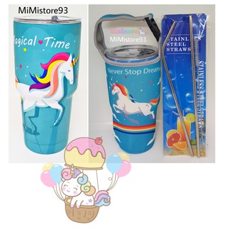 Combo ly giữ nhiệt unicorn xanh