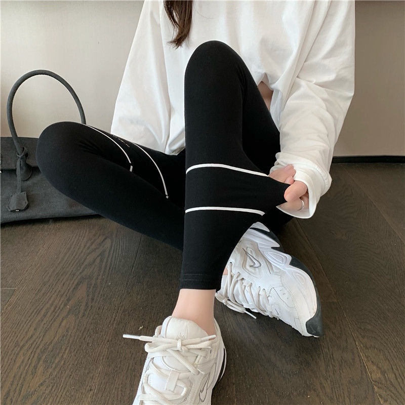 Jiashucheng Quần Legging Lưng Cao Dáng Ôm Màu Đen Thời Trang Xuân Thu Cho Nữ