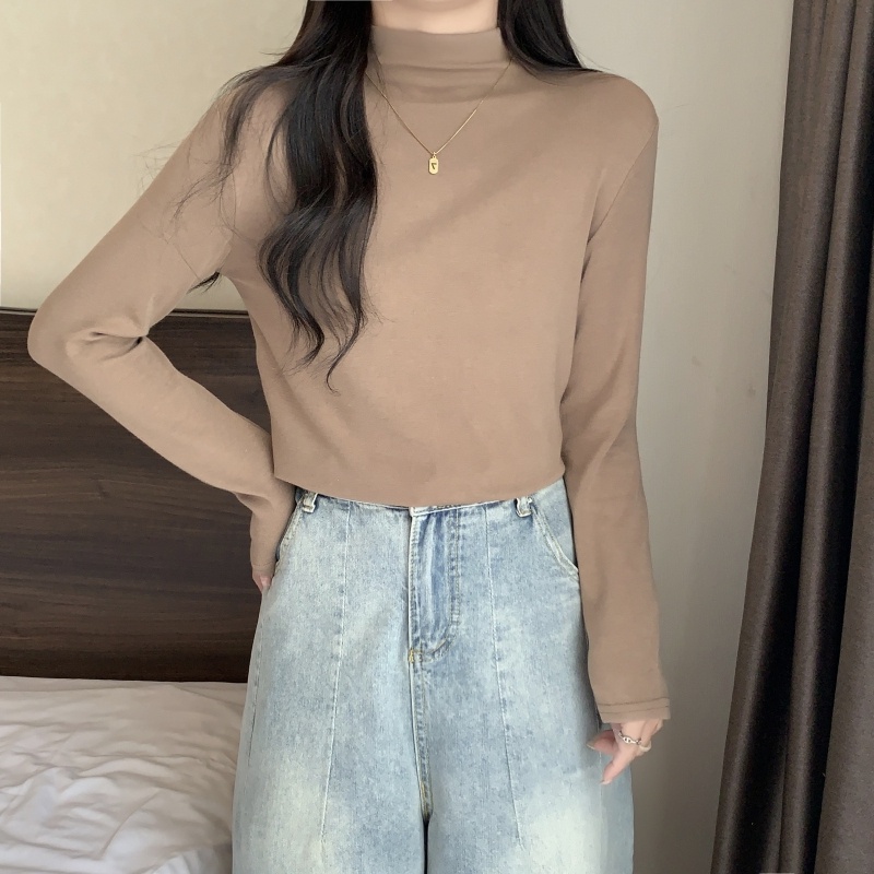 Áo thun NZN tay dài cổ cao màu trơn giữ ấm phong cách Hàn Quốc thời trang dành cho nữ