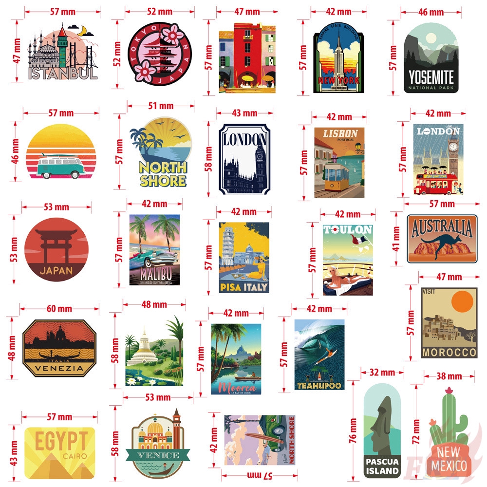 ❉ Famous Tourist City Scenery - City Travel Stickers ❉ 50Pcs/Set DIY Fashion Decals Doodle Stickers