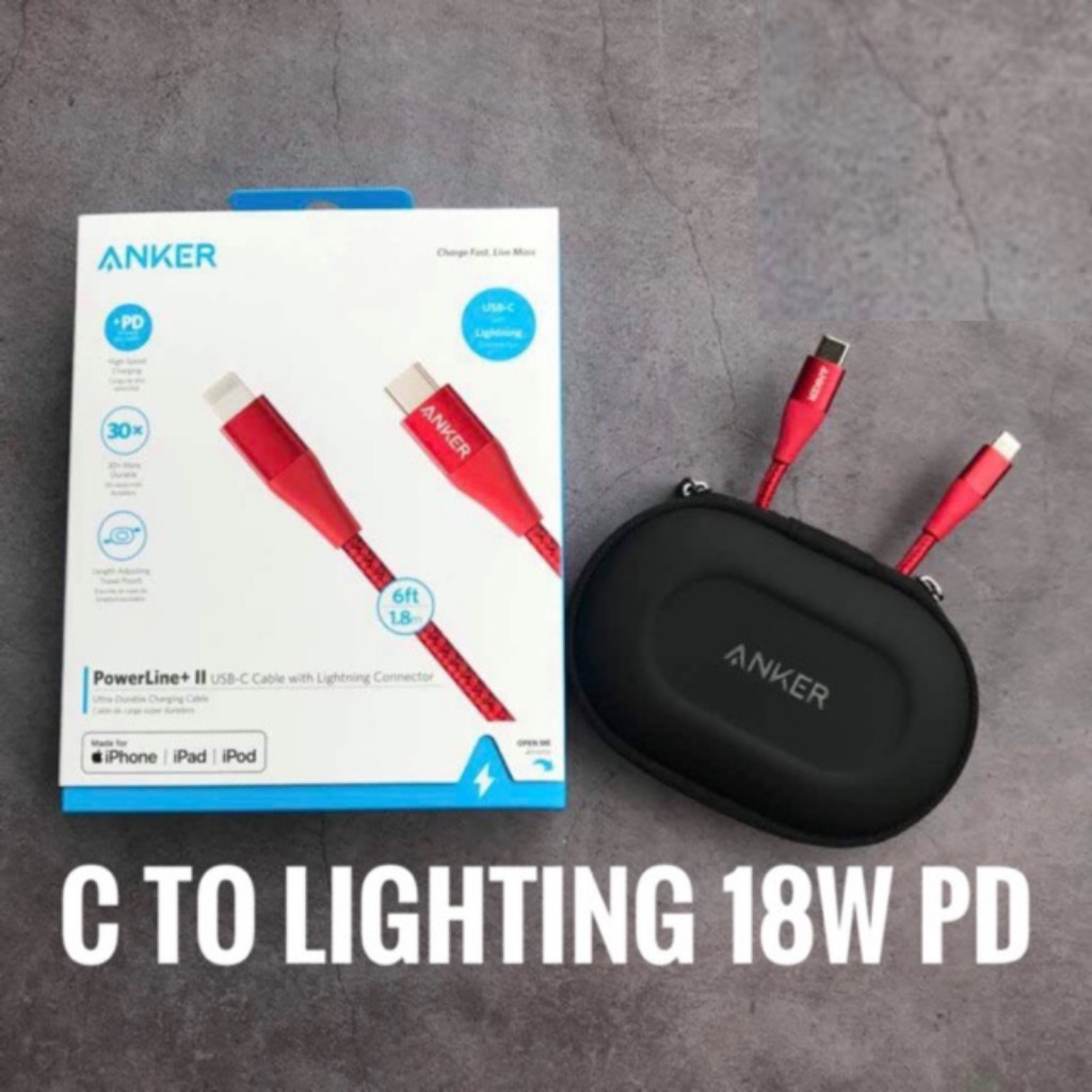 Dây sạc IPhone ANKER PowerLine+ II Lightning to USB-C dài 0.9m 1.8m - A8652 A8653 sạc nhanh cho IP 8 X Xs 11 12 Pro Max