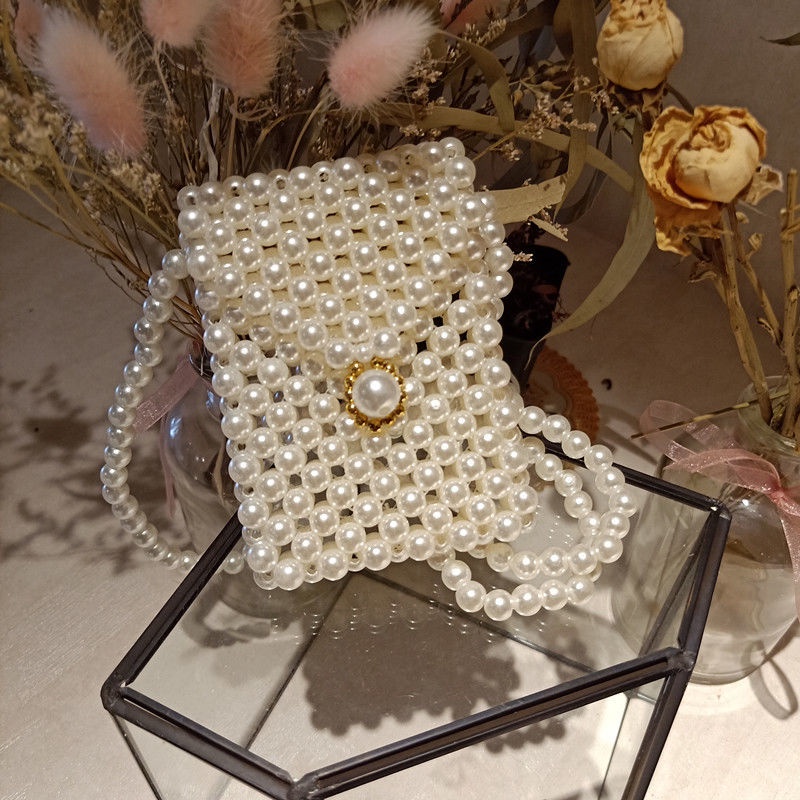 Túi Đeo Chéo Handmade Đính Ngọc Trai Mini Dễ Thương Xinh Xắn