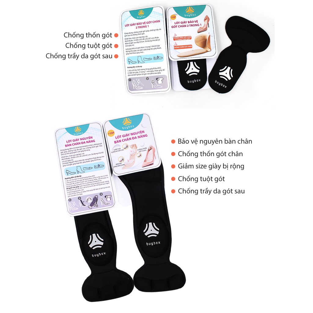 Combo 01 cặp lót giày nguyên bàn chân đa năng và 01 cặp lót giày bảo vệ gót chân -  buybox - BBPK11&amp;BBPK09
