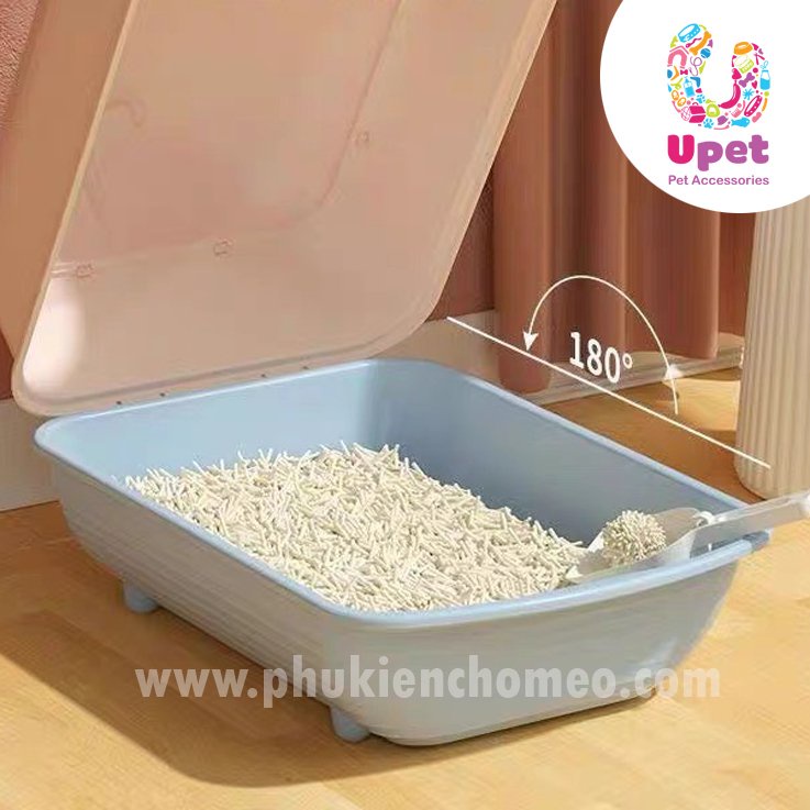 Nhà vệ sinh/ Hộp đựng cát/ Chậu cho mèo hình Cat - kèm xẻng, có nắm chống văng cát, thiết kế mở 180* dễ dàng dọn vệ sinh