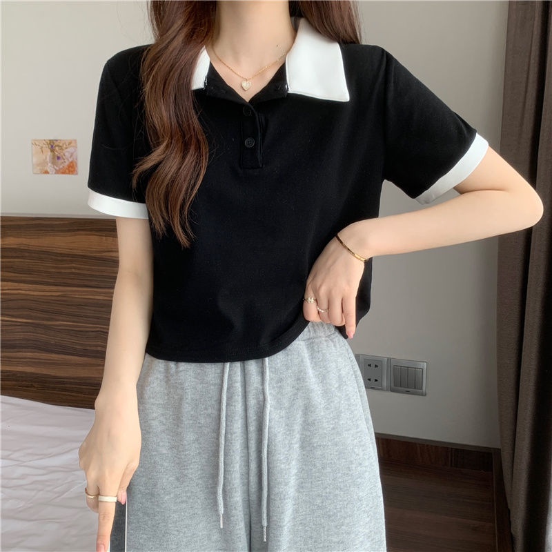 Áo polo Ngắn Tay Màu Sắc Tương Phản Thời Trang Mùa Hè Cho Nữ