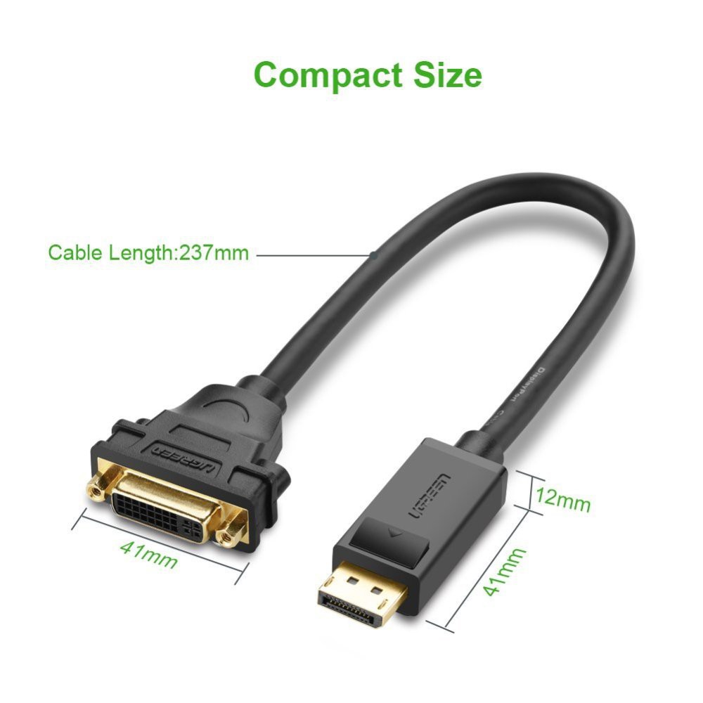 Cáp chuyển đổi DisplayPort male to DVI female - dài 15CM - UGREEN 20405 - (màu đen)