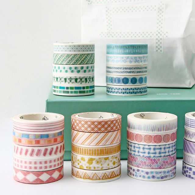 Set 5 cuộn băng dính trang trí washi tape cơ bản