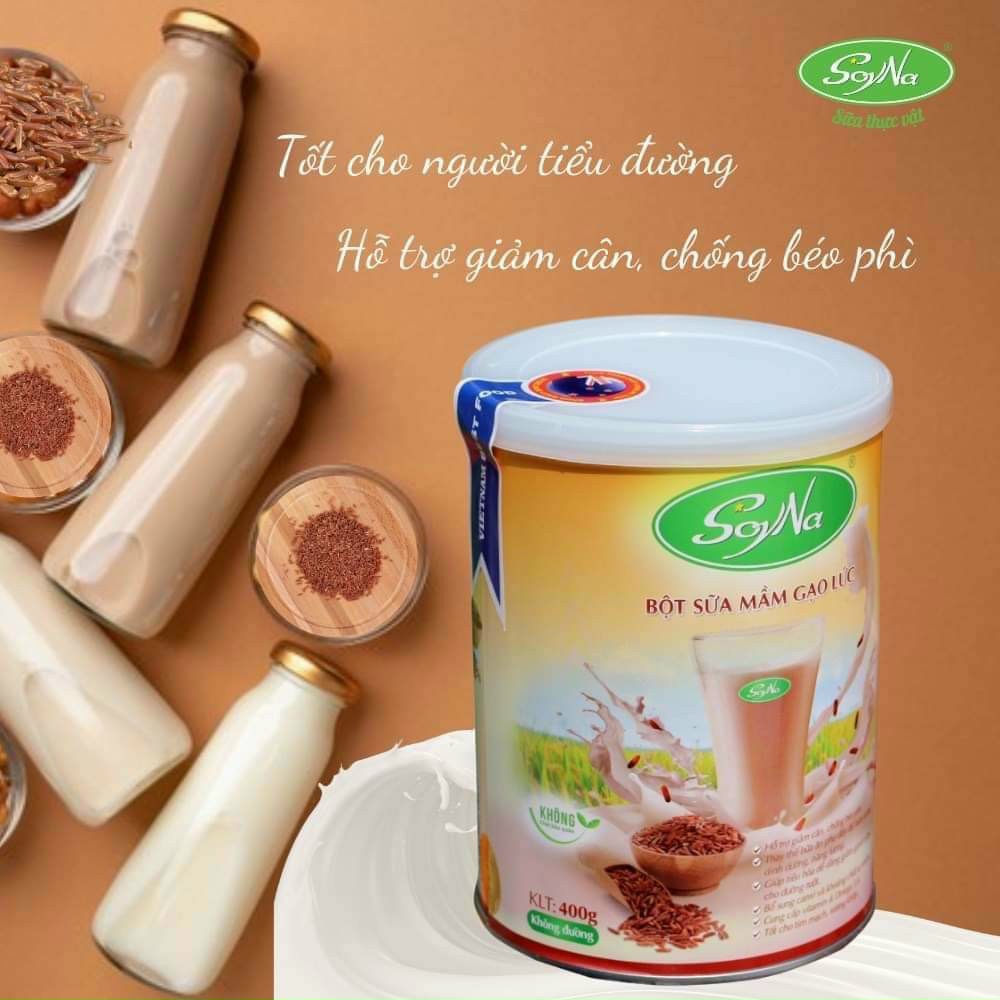 [FREESHIP &amp; TẶNG BỘT CẦN TÂY ] SỮA GẠO LỨT Soyna- không đường vị cacao dễ uống lon 400g - hỗ trợ ăn kiêng