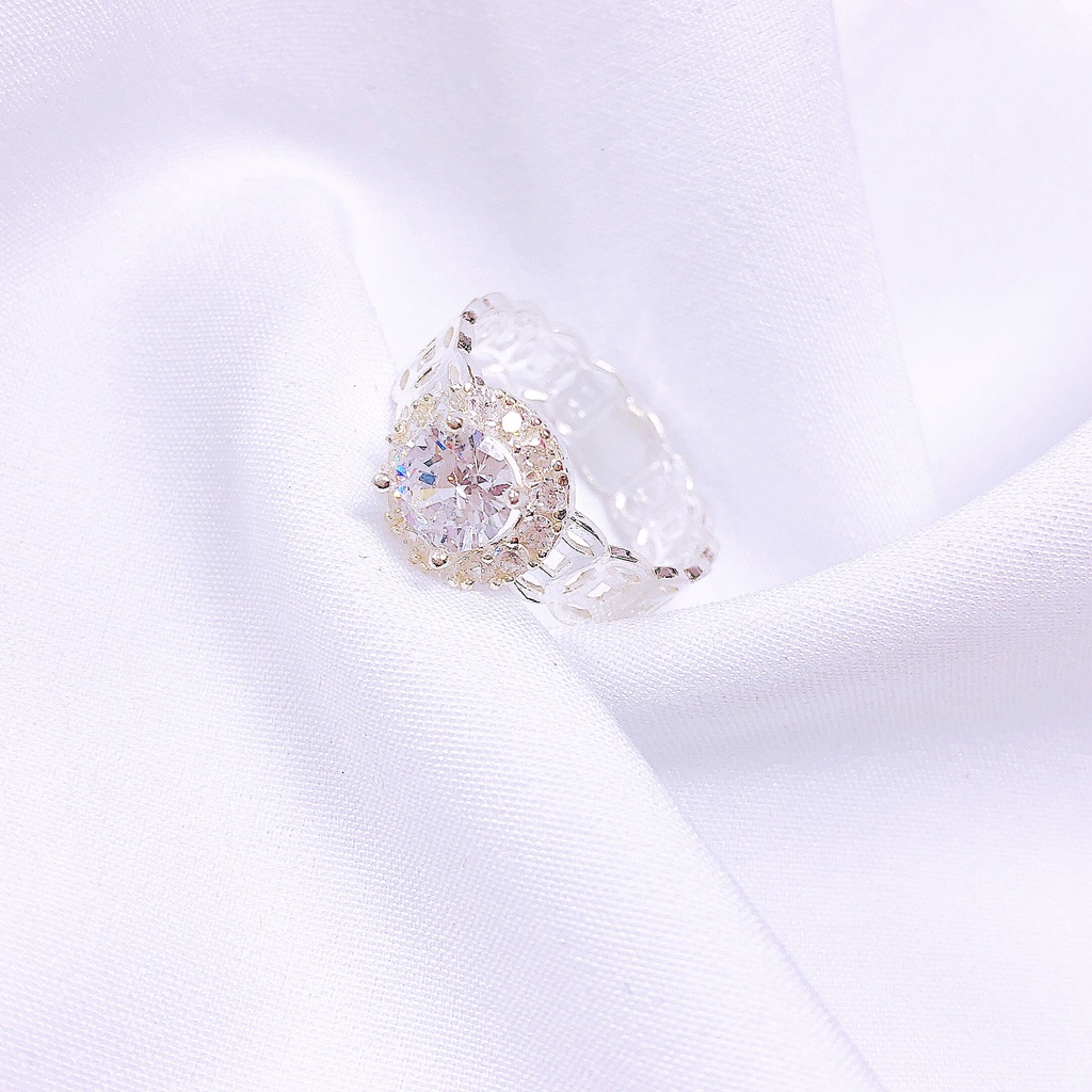 Nhẫn đá tròn to thân kim tiền LINH MIU SILVER
