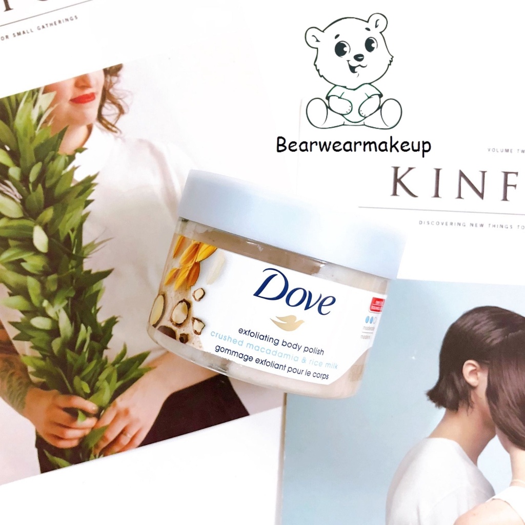 Kem Tẩy Da Chết Dove 225g giúp tẩy tế bào chết chăm sóc da chiết xuất bơ hạt mỡ và hạt lựu