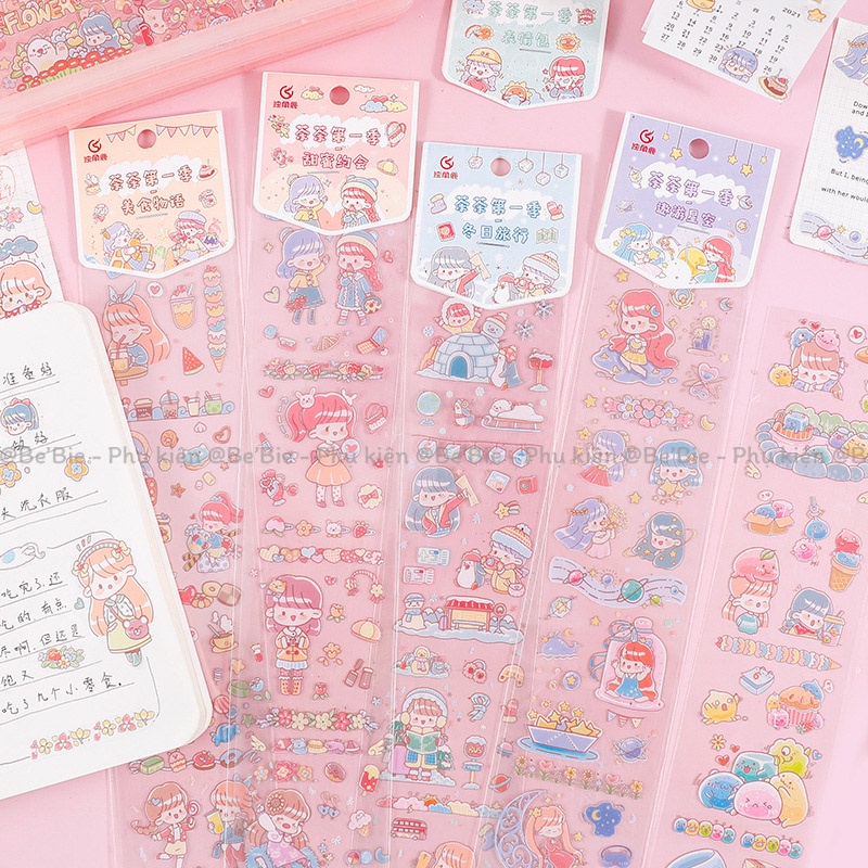Sticker dán vở loại trong hình cô bé cute BeBie - BP382