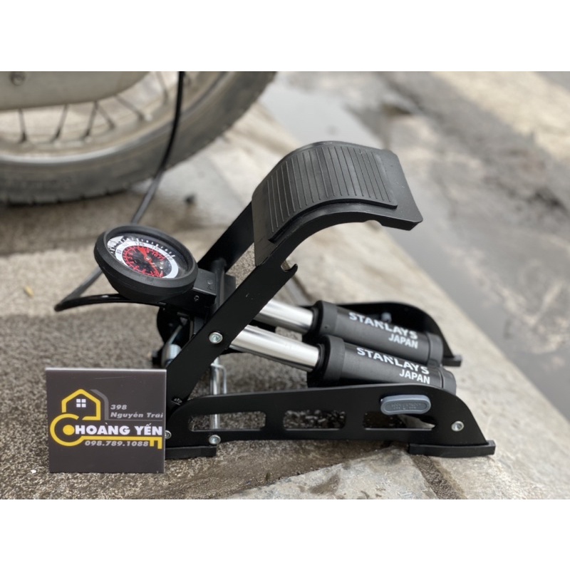 Bơm xe máy, bơm xe đạp ô tô đạp chân 2 ống Stanlays khoẻ nhanh đầy hơi