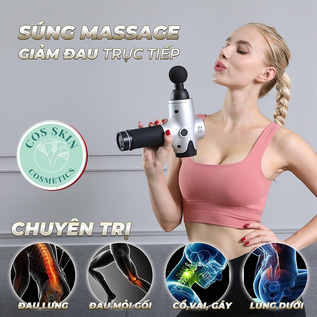 [Chính Hãng] Súng Massage Cầm Tay Giảm Đau Nhức, Căng Cơ, Giãn Cơ Toàn Thân Với 6 Đầu 30 Chế Độ.