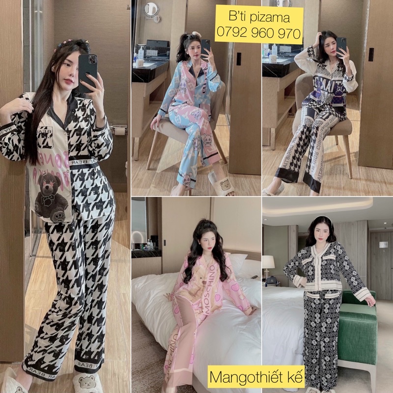 Bộ lụa mango,lụa xước, satin phối tay dài cao cấp