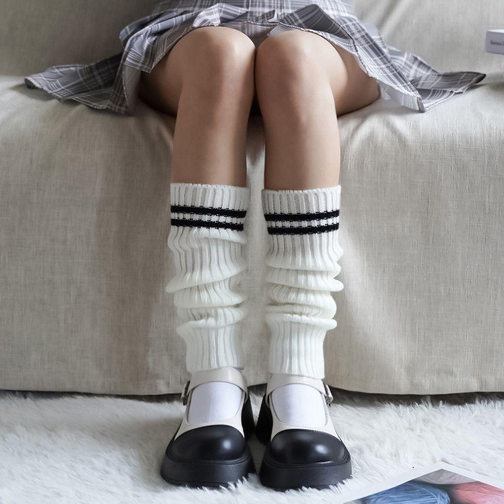 SOMEDAYZL Tất Ống Chân Co Giãn Hoạ Tiết Kẻ Sọc Phong Cách Nhật Bản