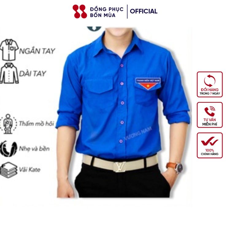 Áo sơmi dài tay đoàn thanh niên logo thêu, áo đoàn nam nữ có đủ size chất liệu cao cấp sẵn hàng kèm video