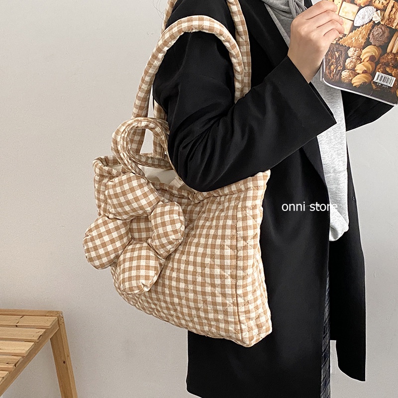 Túi đựng hộp cơm trưa bằng cotton sức chứa lớn họa tiết hoa / gấu xinh xắn