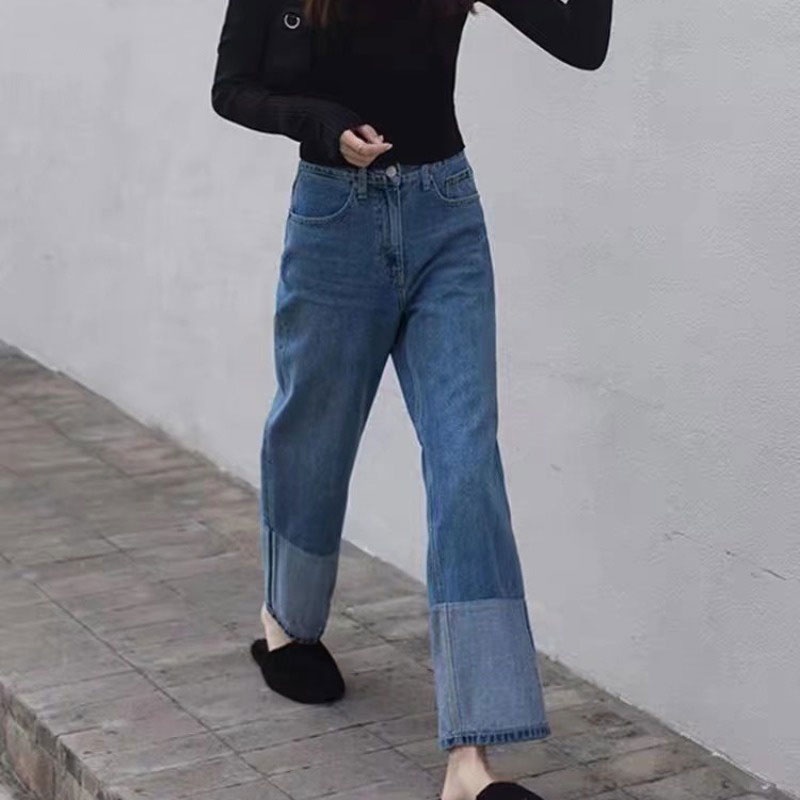 Daduhey Quần jean lưng cao ống rộng dáng suông thời trang hè phong cách Hàn Quốc cho nữ