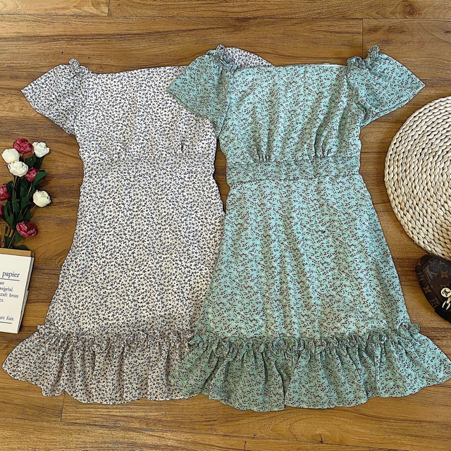 Đầm Bangkokk Dress thiết kế hoạ tiết hoa nhí- váy trễ vai xoè nhẹ có bo chun phần ngực và eo, from chuẩn tôn dáng