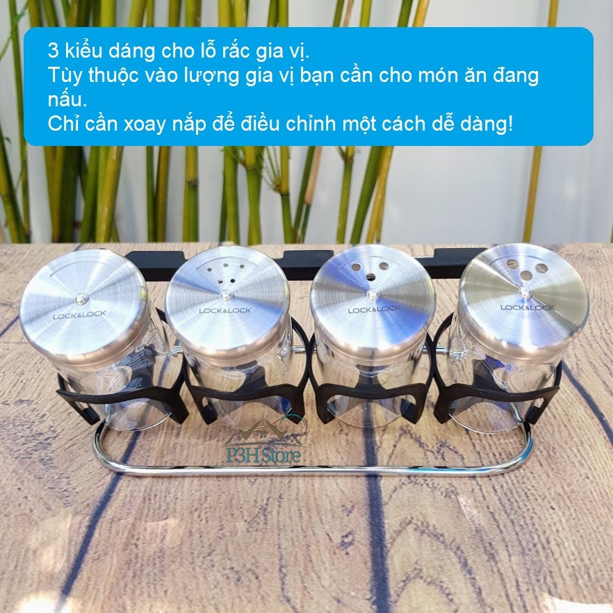 Bộ 4 Lọ Đựng Gia Vị Lock&amp;Lock dung tích 130mlx4 kèm giá đỡ LLG842 - Slim Spice Jar Set