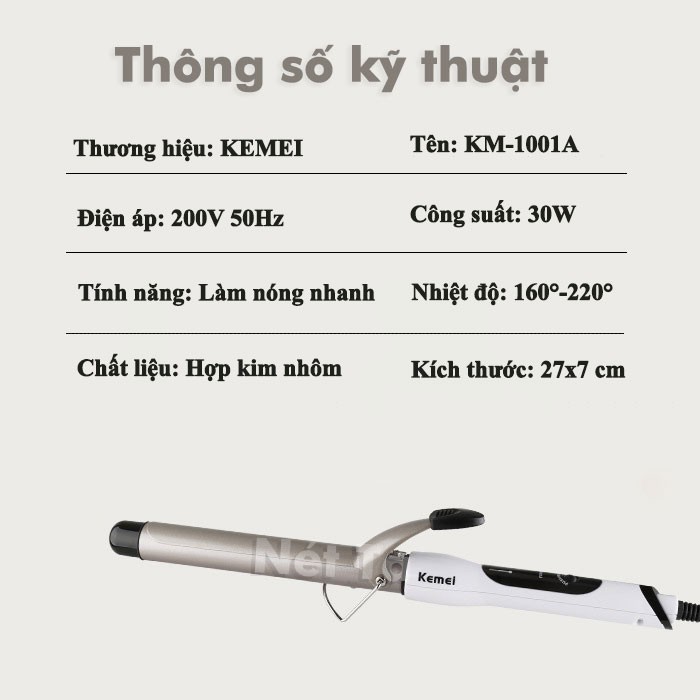 Máy uốn tóc Kemei-1001A cao cấp với 4 mức nhiệt độ phù hợp với mọi loại tóc dùng để uốn lọn, uốn xoăn tóc tự nhiên