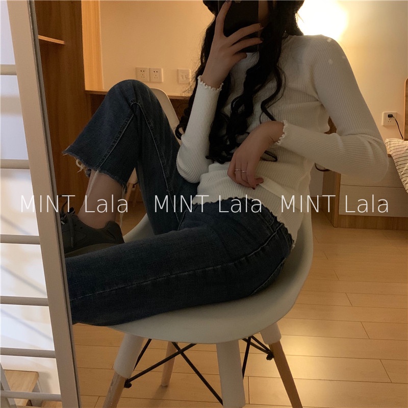 Áo Len Cổ Lọ Nữ Mềm Mại Viền Bèo Dễ Thương