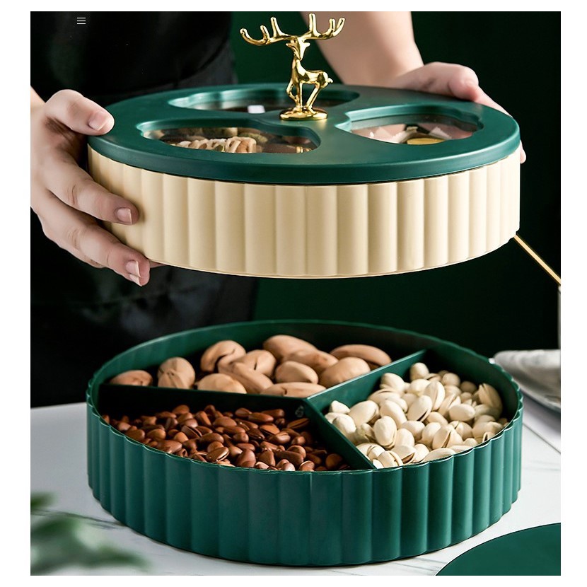 Khay mứt 2 tầng hình hươu vàng cao cấp - Hộp Đựng Bánh Kẹo, Mứt Mẫu Mới Phong Cách Châu Âu