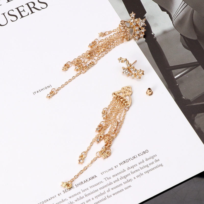 Khuyên Tai Tua Rua Dáng Dài Đính Đá Hình Ngôi Sao Đơn Giản Thời Trang Dự Tiệc