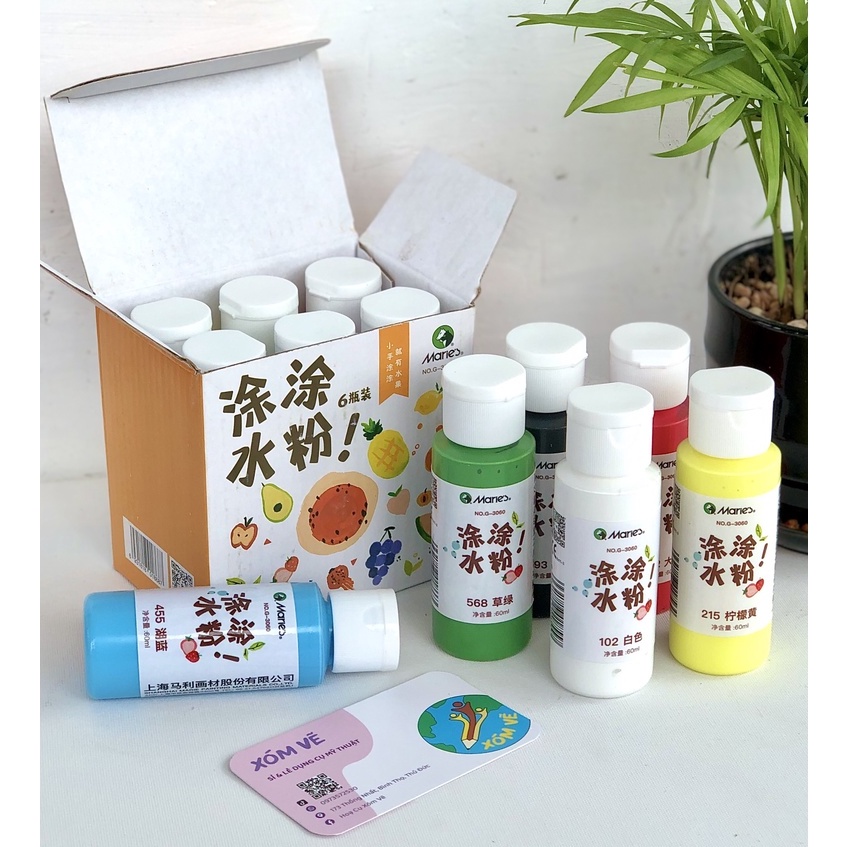 [XÓM VẼ] Màu gouache, goat, wat, màu bột pha sẵn chai 60ml có nắp dễ bảo quản