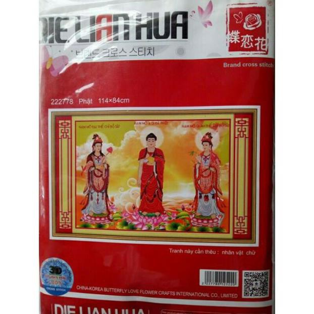 Tranh thêu 3D TAM THẾ PHẬT(222778)KT 114×84cm chưa thêu.