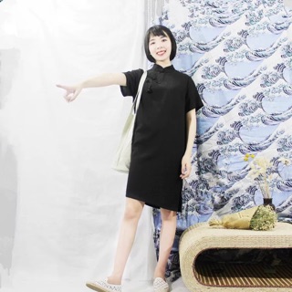 Đầm Nữ Cổ Điển - Sườn Xám Cách Tân Phom Suông Đen