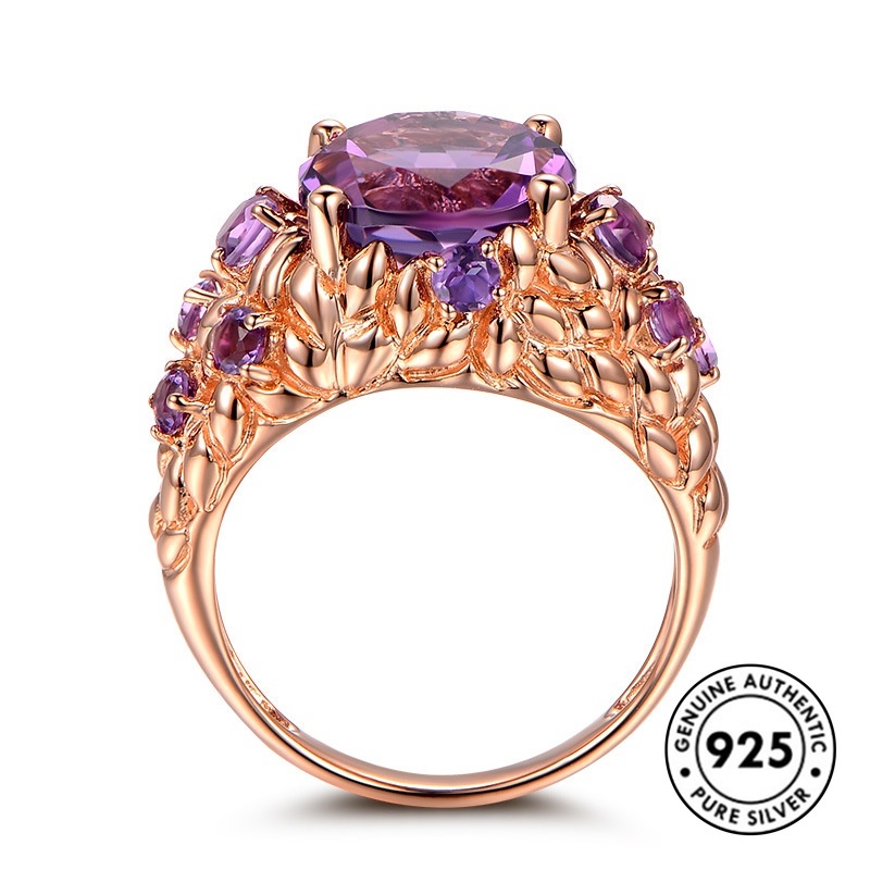 Nhẫn Mạ Bạc 925 Đính Đá Thạch Anh Tím Sang Trọng Thời Trang