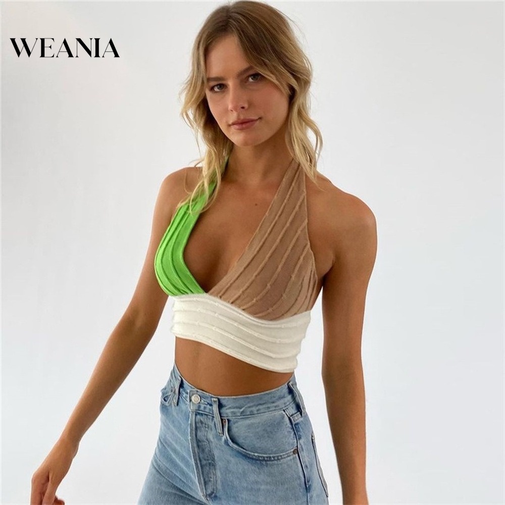 Áo Croptop Dệt Kim Hở Lưng Cổ Chữ V Thời Trang Mùa Hè Mới