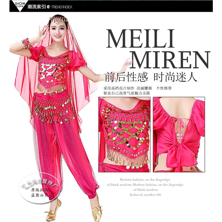 Trang phục múa bụng tay ngắn chất liệu Chiffon đính kim sa lấp lánh | BigBuy360 - bigbuy360.vn
