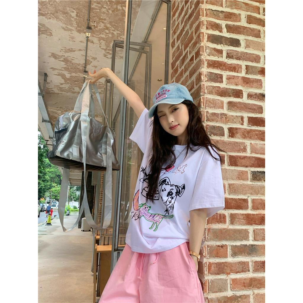 Áo Thun Dáng Rộng Ngắn Tay In Hình Động Vật Phong Cách Mới Mùa Hè 64163