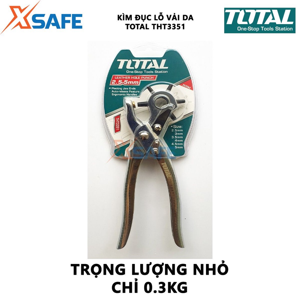 Kìm bấm lỗ TOTAL THT3351 kềm đục lỗ 300g dùng bấm lỗ tròn, lỗ dẹt, lỗ hình oval, bầu dục [XSAFE] - Chính hãng