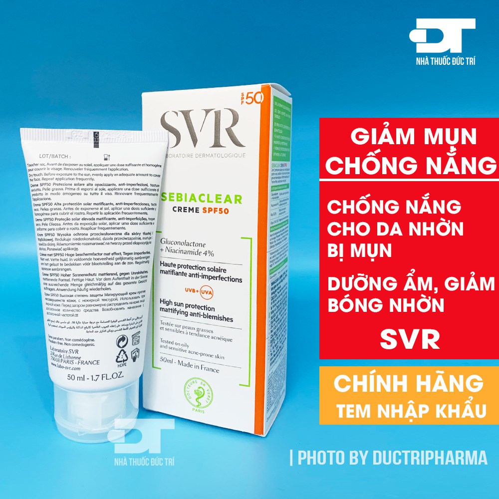 Kem làm giảm mụn và chống nắng SPF50 SVR SEBIACLEAR Creme SPF50 50ml