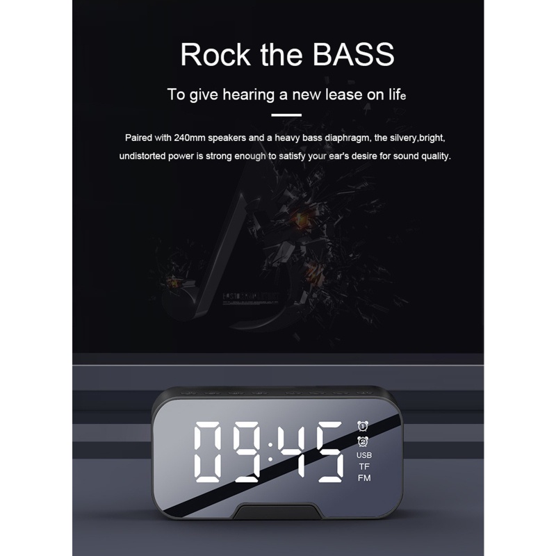 Loa Bluetooth Kỹ Thuật Số Không Dây Tích Hợp Đài FM / Đồng Hồ Báo Thức Màn Hình LED Sạc USB Cho Điện Thoại